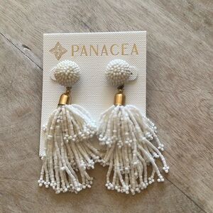 PANACEA white beaded tassel pierced earrings. New.